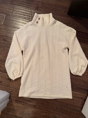 Sunday Up- Cream Cable-Knit Mock Neck Sweater - Size Small